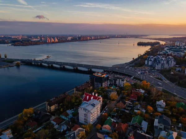 Serata Autunnale Voronezh Ponte Chernavsky Vista Aerea — Foto Stock