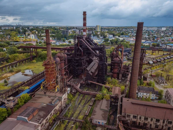 Equipo de horno de explosión de la planta metalúrgica, vista aérea de drones — Foto de Stock