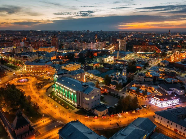 Nachtsommer Tula Innenstadt Skyline Leninplatz Luftaufnahme Von Der Drohne — Stockfoto