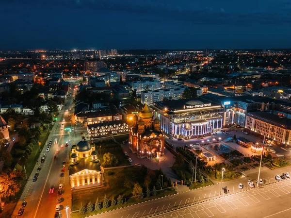 Нічне Літо Тула Центрі Хмарочосу Повітряний Вид Дрона — стокове фото