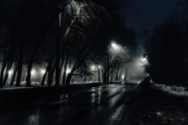 Sisli gece yolu sokak ışıklarıyla aydınlandı..