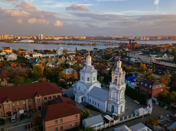 Βραδινό Φθινόπωρο Voronezh Vvedenskaya Εκκλησία Εναέρια Άποψη Drone — Φωτογραφία Αρχείου