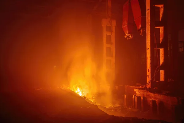 Fuego Fábrica Quemado Por Fuego Edificio Industrial — Foto de Stock