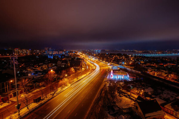 Night Voronezh cityscape. Aerial view from the roof.