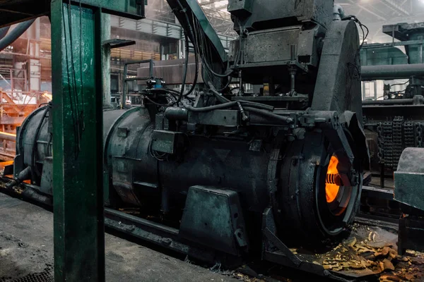 Iron pipe centrifugal pipe casting machine at the foundry.