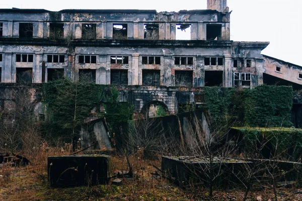 Endüstriyel Yapının Aşırı Gelişmiş Kalıntıları Terk Edilmiş Tkvarcheli Tquarhcal Abhazya — Stok fotoğraf