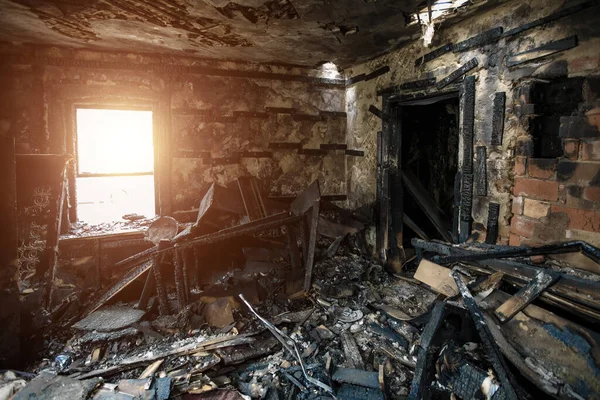 Burnt Old House Interior Consequences Fire — Stock Photo, Image