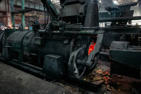 Iron pipe centrifugal pipe casting machine at the foundry.