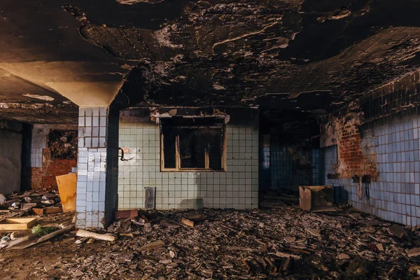 Interior Quemado Edificio Industrial Consecuencias Del Fuego —  Fotos de Stock