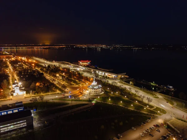 Terraplén Volgogrado Paseo Marítimo Parque Por Noche Vista Aérea Desde —  Fotos de Stock