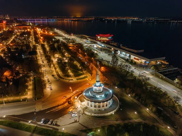 Volgograd Nábřeží Promenáda Parku Noci Letecký Pohled Dronu — Stock fotografie