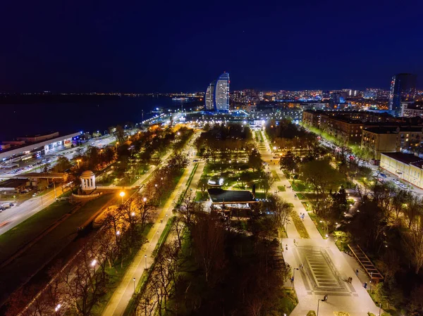 Volgograd Dijk Promenade Het Park Nachts Vanuit Lucht Uitzicht Vanaf — Stockfoto