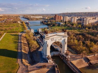 Volgograd 'daki Volga-Don Nakliye Kanalı, hava manzaralı..
