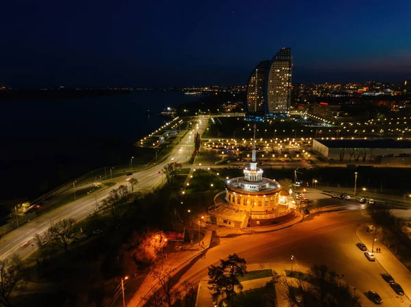 Terraplén Volgogrado Paseo Marítimo Parque Por Noche Vista Aérea Desde —  Fotos de Stock