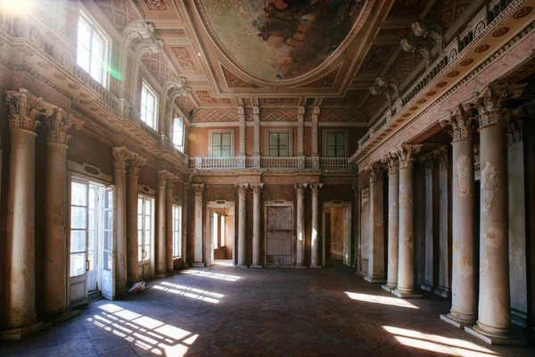 Old majestic abandoned historical mansion Znamenskoye-Sadki, inside view.