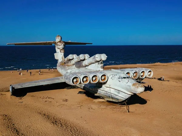 Verlaten Sovjet Lun Klasse Ekranoplan Aan Kust Van Kaspische Zee — Stockfoto