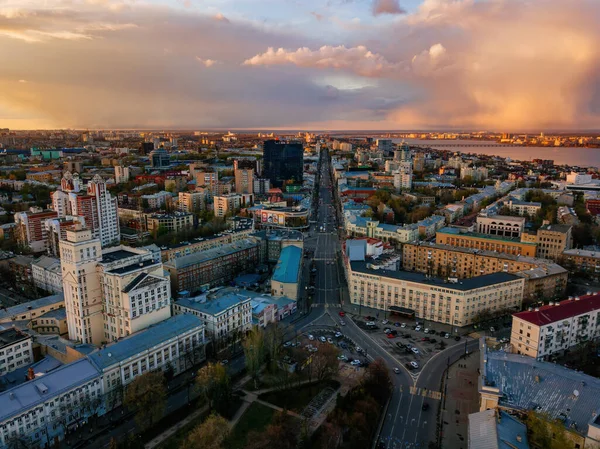 Primavera Vespertina Voronezh Centro Vista Aérea Del Dron —  Fotos de Stock