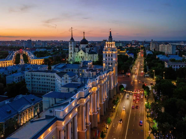 Noche Verano Voronezh Paisaje Urbano Anunciación Catedral Torre Gestión Del —  Fotos de Stock