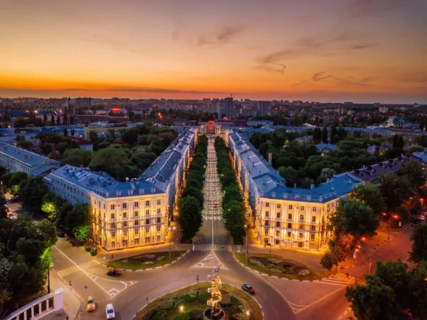 Noche Verano Voronezh Paisaje Urbano Atardecer Mira Street Vista Aérea —  Fotos de Stock