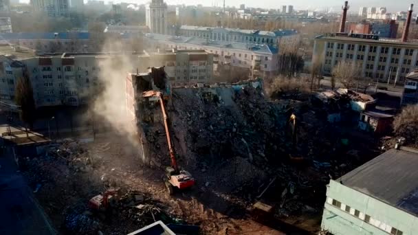 Aerial View Demolition Site Process Demolition Old Industrial Building — Stock Video