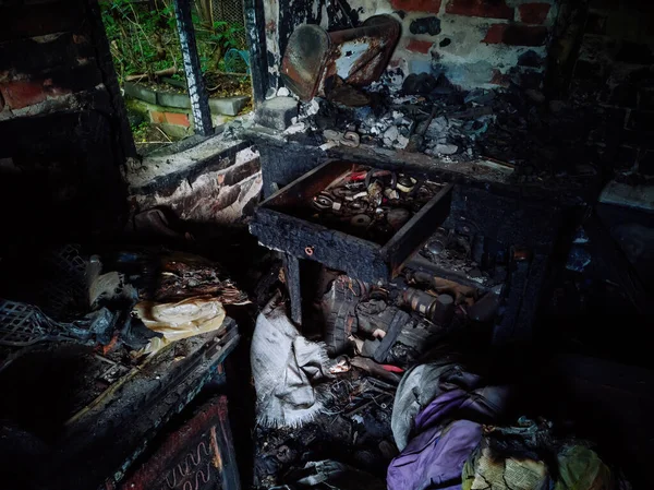 Burnt Old House Interior Consequences Fire — Stock Photo, Image