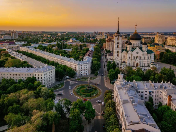 Βραδιά Voronezh Καθεδρικός Ναός Ευαγγελισμού Εναέρια Άποψη Drone — Φωτογραφία Αρχείου