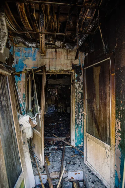 Burnt Out Shop Fire Charred Door — Stock Photo, Image