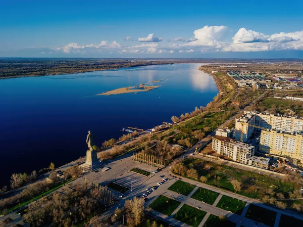 Tavaszi Volgograd Városkép Légi Felvétel Drónról — Stock Fotó