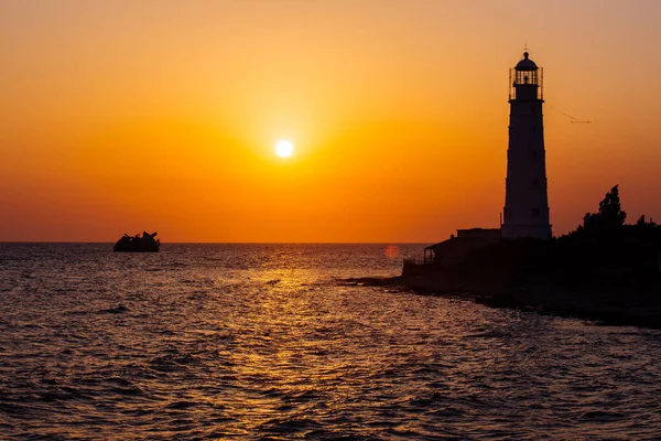 Lighthouse Sea Coast Sunset — Stock Photo, Image