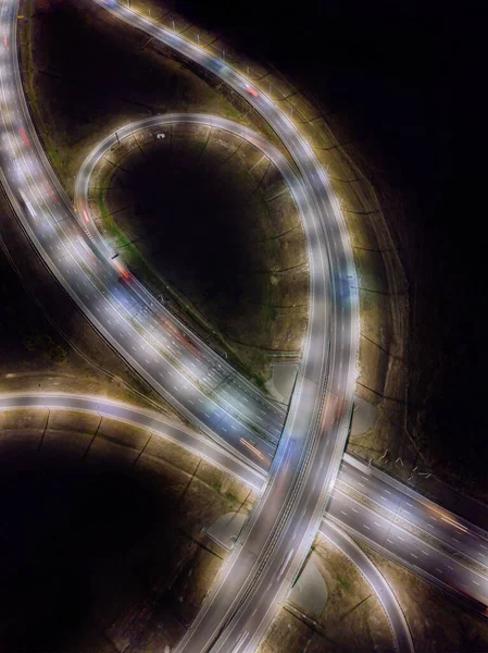 Motorvägskorsning Natten Högst Upp Direkt Ovanför Sikten — Stockfoto