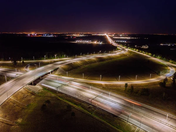 Motorvägskorsning Natten Flygsikt — Stockfoto