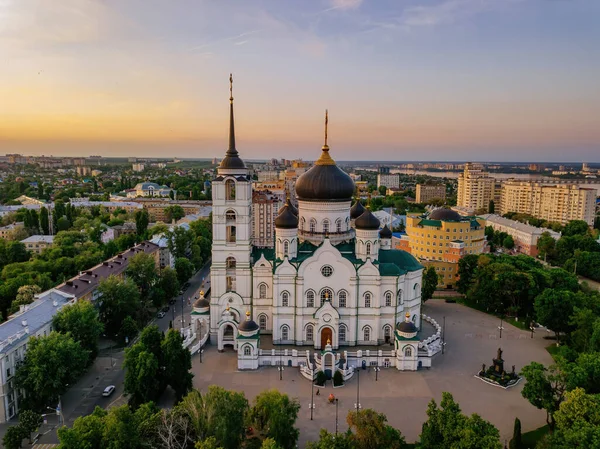 Evening Voronezh Annunciation Cathedral Aerial Drone View — Stock Photo, Image