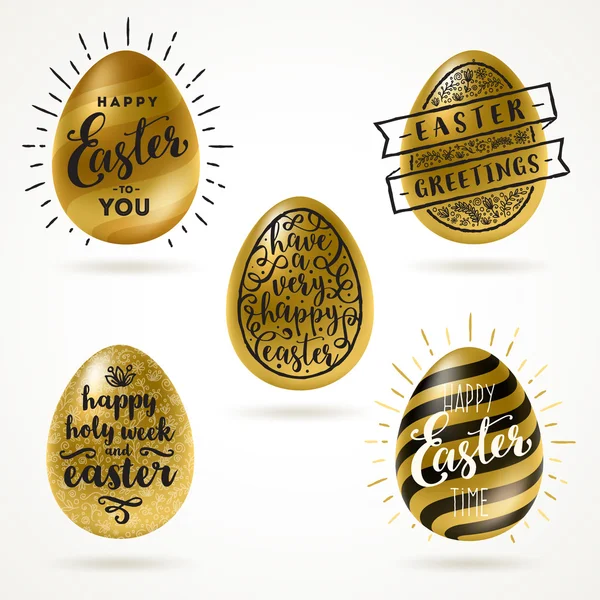 Sada zlatá vejce s velikonoční pozdrav typ konstrukce - vektorové ilustrace — Stockový vektor