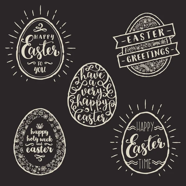 Vector illustration - Set of eggs with Easter greeting type design — Stock Vector