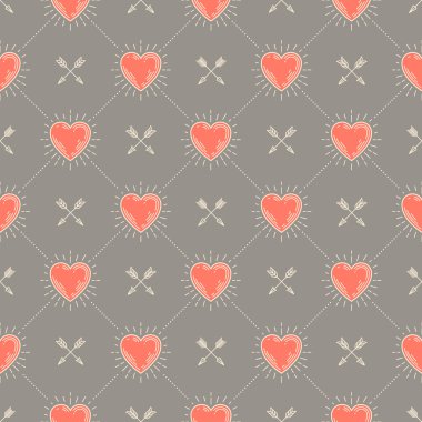 Vektör sorunsuz arka plan ile Kalpler ve oklar - desen duvar kağıdı, ambalaj kağıdı, kitap flyleaf, zarfı içinde vb için.