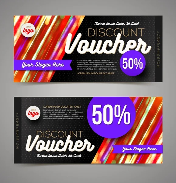 Modelo de voucher de desconto - design brilhante multicolorido, ilustração do vetor, Design para convite, certificado, cupom de presente, bilhete, voucher, diploma etc . — Vetor de Stock