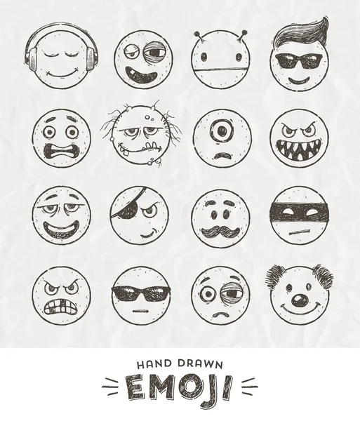 Conjunto de Emoticones dibujados a mano. Conjunto vectorial de Emoji. Iconos de sonrisa. Ilustración vectorial . — Archivo Imágenes Vectoriales