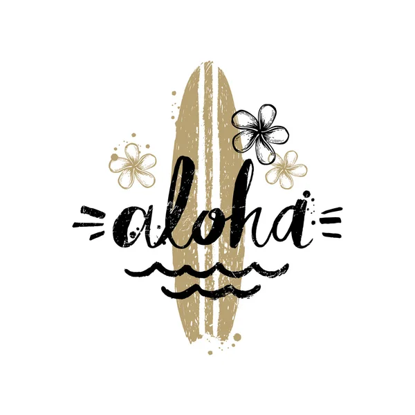 Aloha-zomer vakantie en vakantie hand getekende vector illustratie. Handgeschreven kalligrafie wenskaart. — Stockvector
