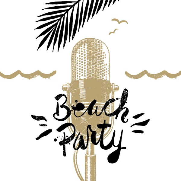 Beach party - Summer holidays and vacation hand drawn vector illustration. Handwritten calligraphy invitation. — Stock Vector