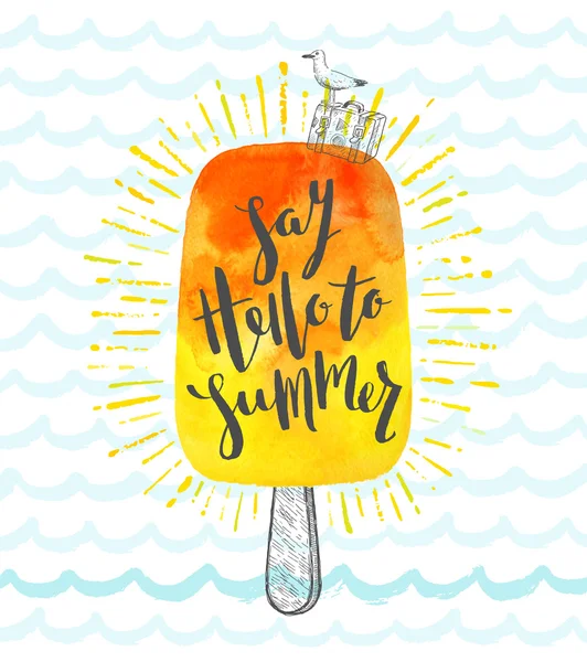 Summer holidays hand drawn vector illustration with brush calligraphy — Stock Vector