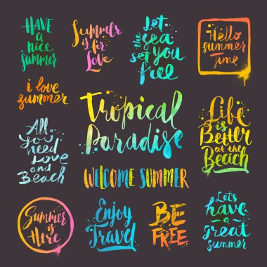 Summer holidays and vacation quotes, phrases and greetings. Vector set of Hand drawn calligraphy. clipart