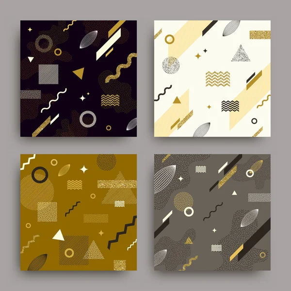 Vector set of abstract avangarde retro background with  geometric shapes and glitter gold elements — Stock Vector