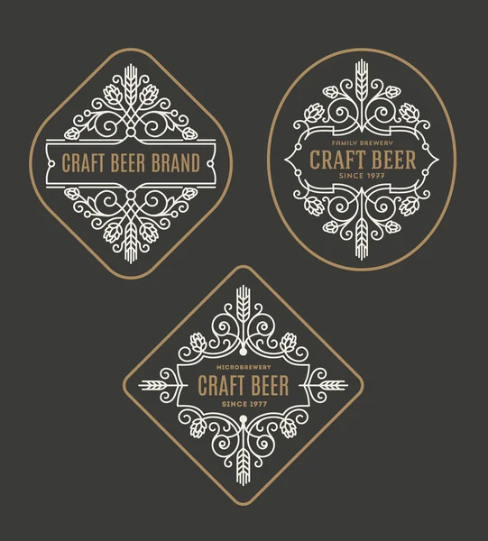 Ensemble de bière artisanale et microbrasserie fleurit emblèmes et logo - illustration vectorielle — Image vectorielle