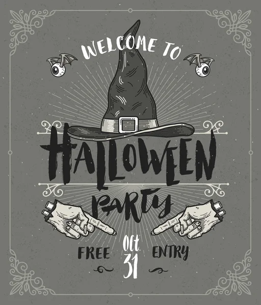 Cartel de Halloween o tarjeta de felicitación - diseño vectorial con diseño de tipo dibujado a mano — Archivo Imágenes Vectoriales