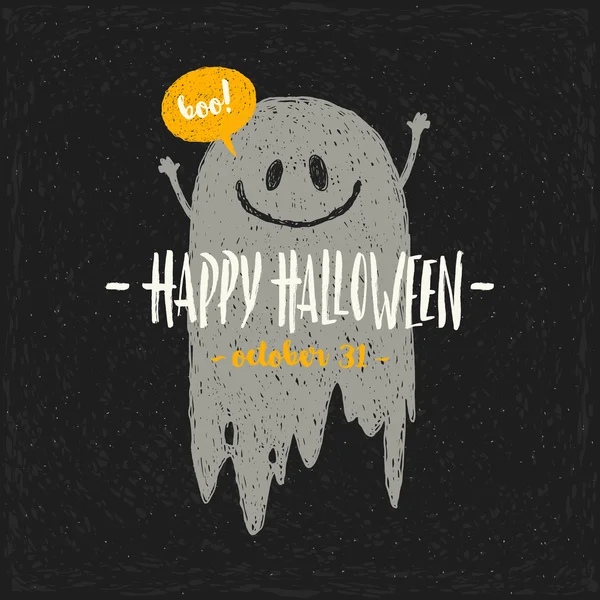 Halloween-Vektorillustration mit handgezeichnetem Geist und Gruß. — Stockvektor