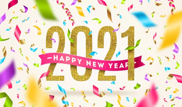 Bonne Année 2021 Salutation Illustration Vectorielle Numéros Année Avec Ruban — Image vectorielle