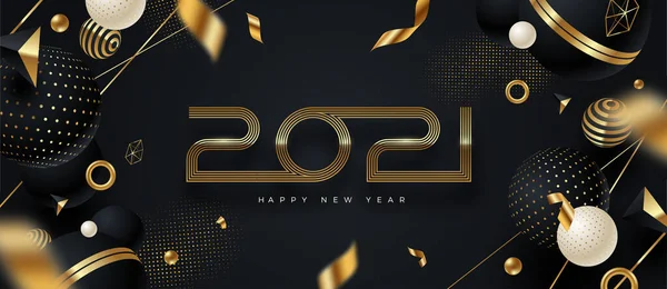 Logo Noworoczne 2021 Pozdrawiający Design Złotą Liczbą Lat Czarno Złotymi — Wektor stockowy
