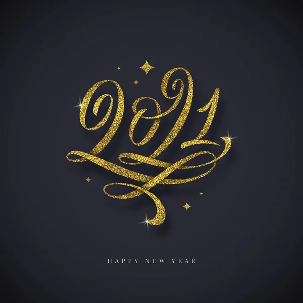 Logo Noworoczne 2021 Nowy Rok Brokat Złoto Kwitnie Kaligrafia Świąteczna — Wektor stockowy