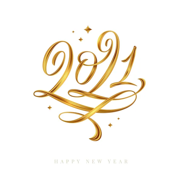 2021 Logo Lettering Calligraphy Golden Paint Brushstroke Golden New Year — Stock Vector