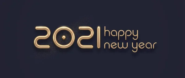 Realistic Gold Metal Logo 2021 New Year Black Background New — Stock Vector